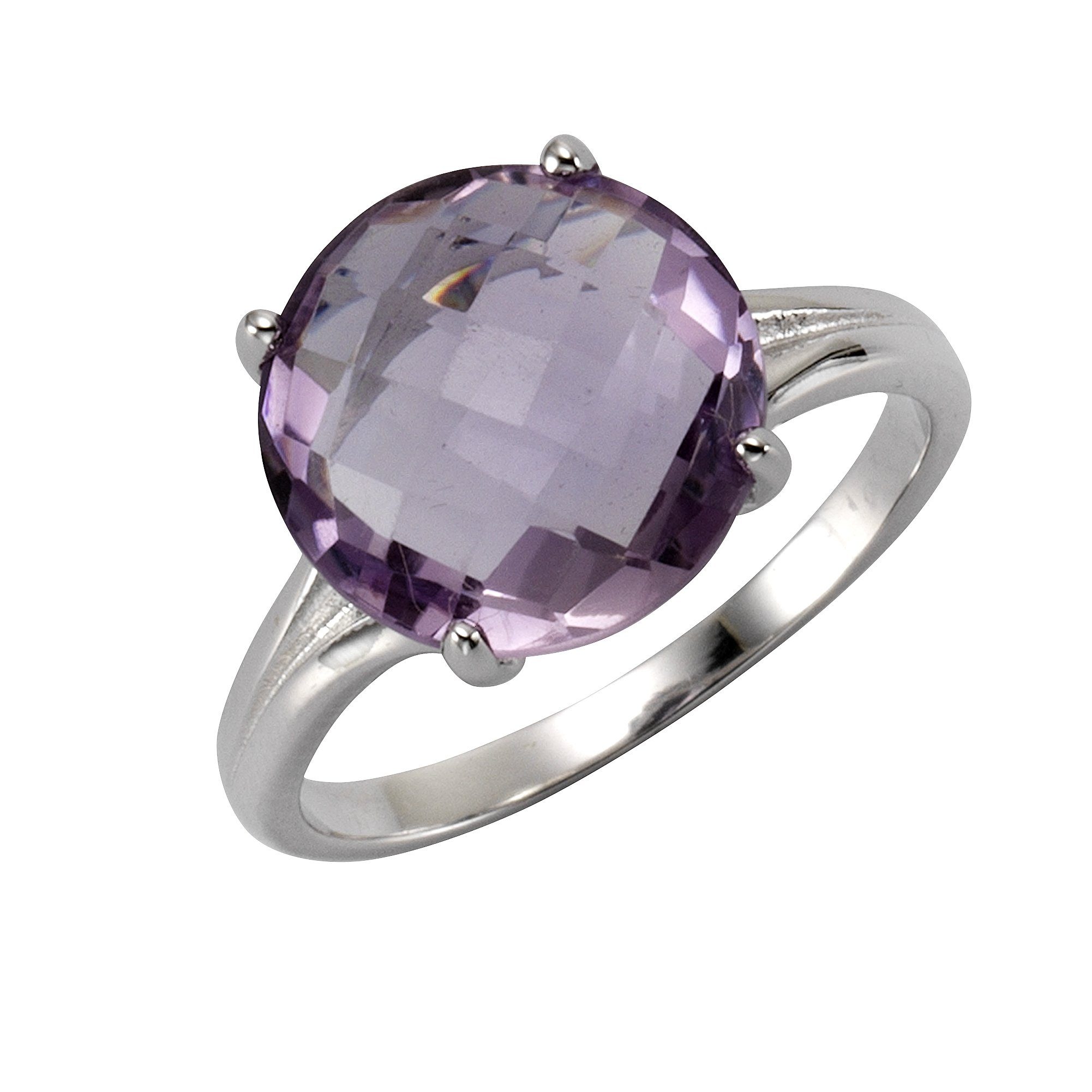 Fingerring ZEEME "Silber 925 rhodiniert mit echtem Amethyst 12mm" Gr. 56, weiß, Fingerringe, Damen, 056 (17,8), 4,7, Silber 925 (Sterlingsilber) Image
