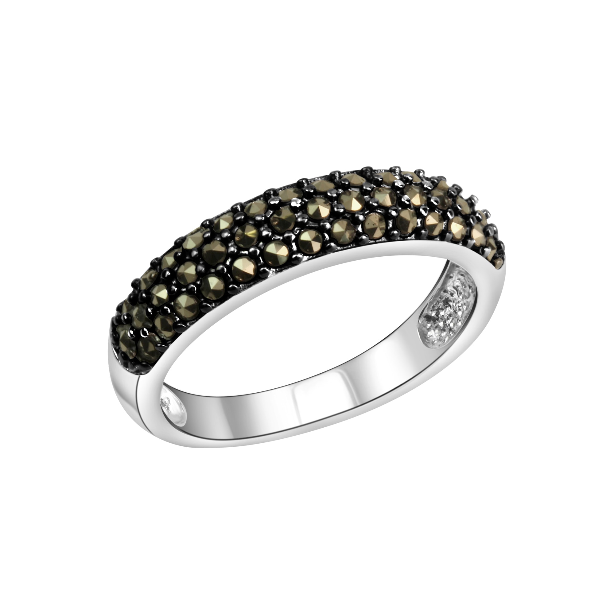 Fingerring ZEEME "Silber 925 rhodiniert mit 43 Markasit-Steinen" Gr. 56, schwarz, Fingerringe, Damen, 056 (17,8), Silber 925 (Sterlingsilber) Image