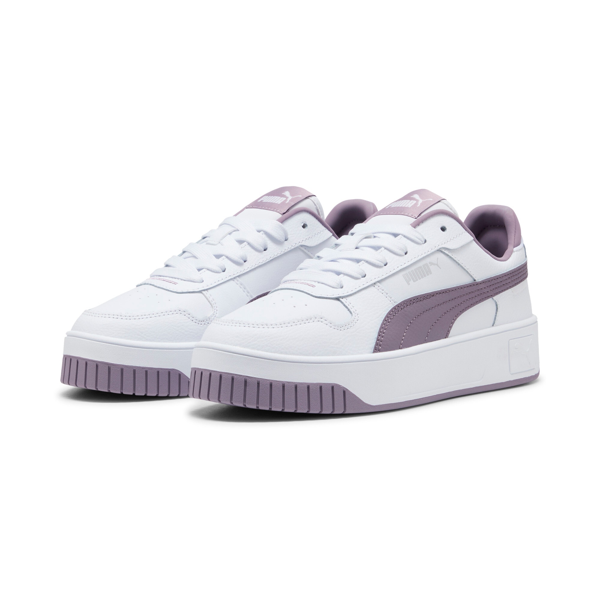 Sneaker PUMA "CARINA STREET", Damen, Gr. 38,5, puma weiß, plum jam, puma silber, Leder, unifarben, Schuhe Sneaker