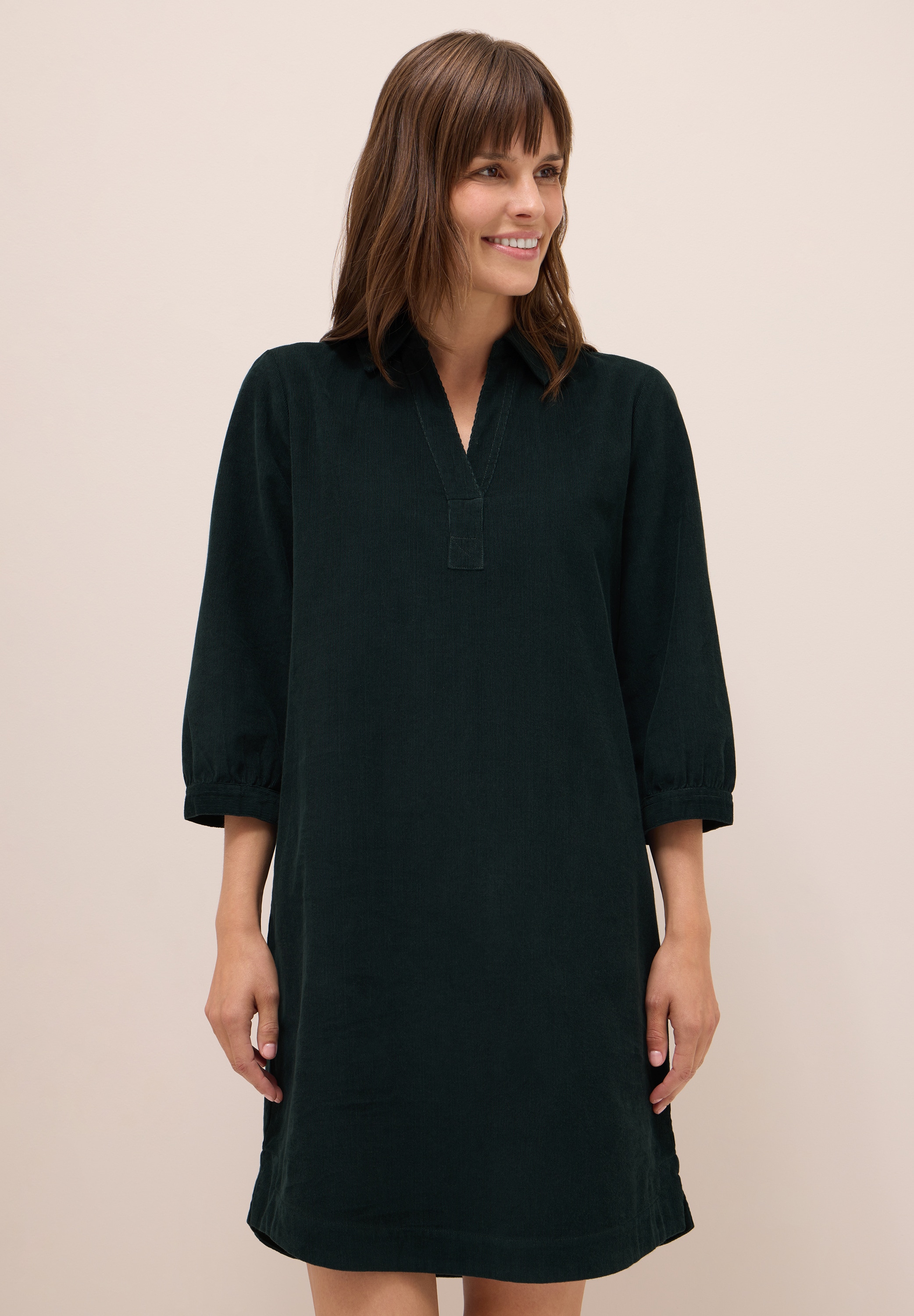 Midikleid CECIL, Damen, Gr. XXL (46), US-Größen, grün (ink grün), Web, 100% Baumwolle, unifarben, normal knielang, V-Ausschnitt, Bündchen, Kleider Midikleid, in Unifarbe