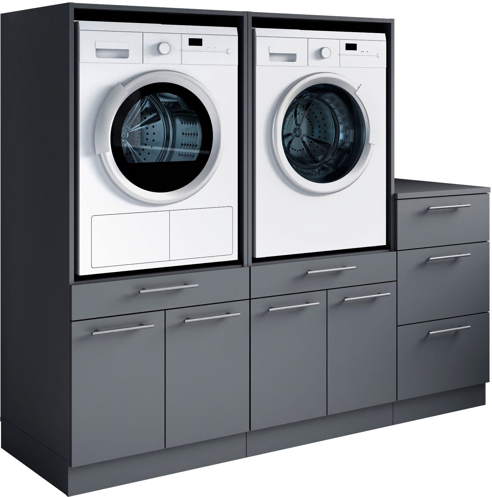 Mehrzweckschrank-Set LAUNDREEZY "Laundreezy, 3-tlg. Mehrzweckschrank-Set B/H/T 186/162/68 cm", anthrazit matt, B:186cm H:162cm T:68cm, Holzwerkstoff, Kastenmöbel-Sets, Breite 186 cm, Soft-Close-Funktion für Türen Image