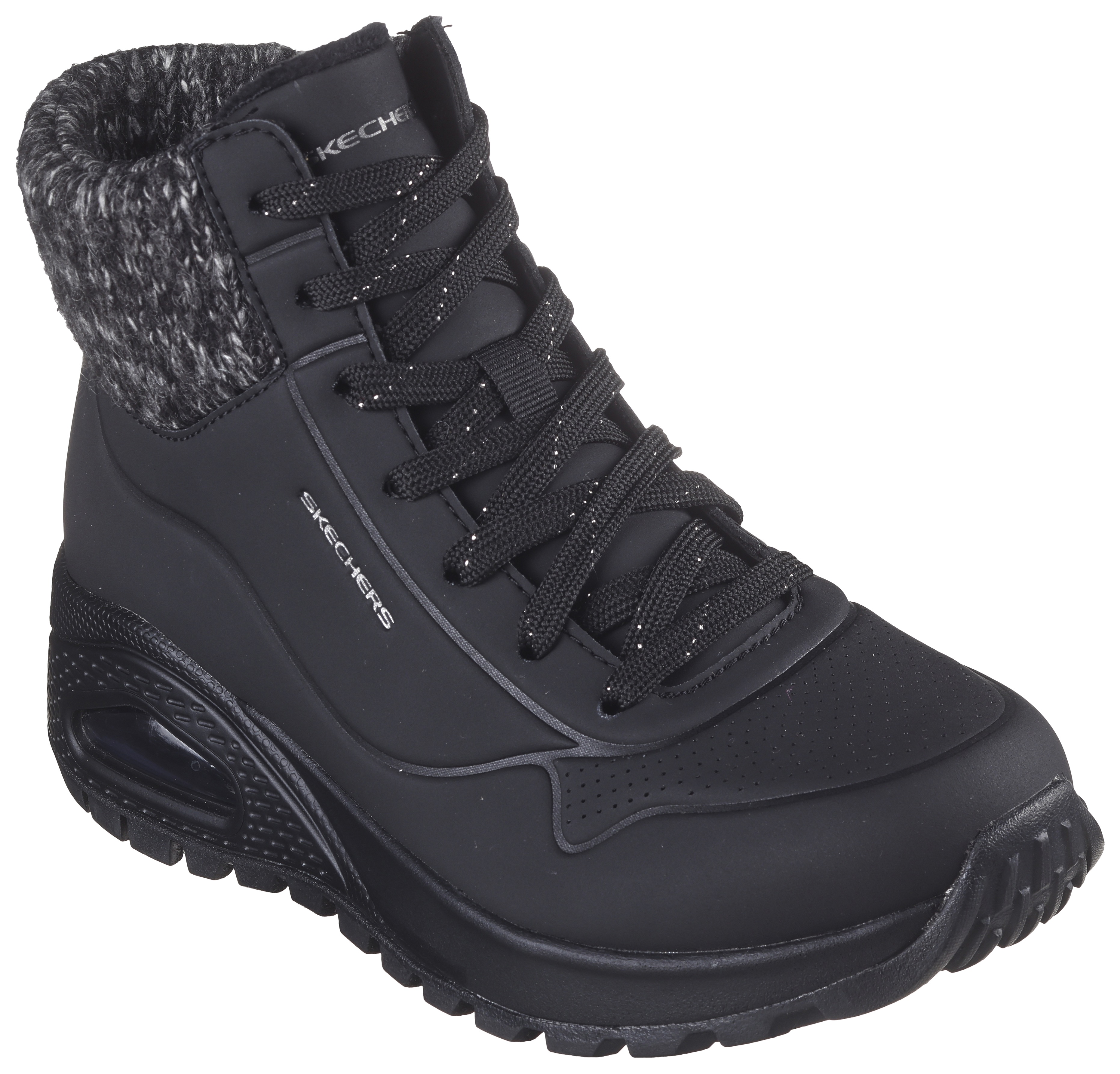 Winterboots SKECHERS "UNO RUGGED", Damen, Gr. 37, schwarz, Lederimitat, Textil, Schuhe Winterboots, Snowboots mit Skech-Air-Luftkammernsohle