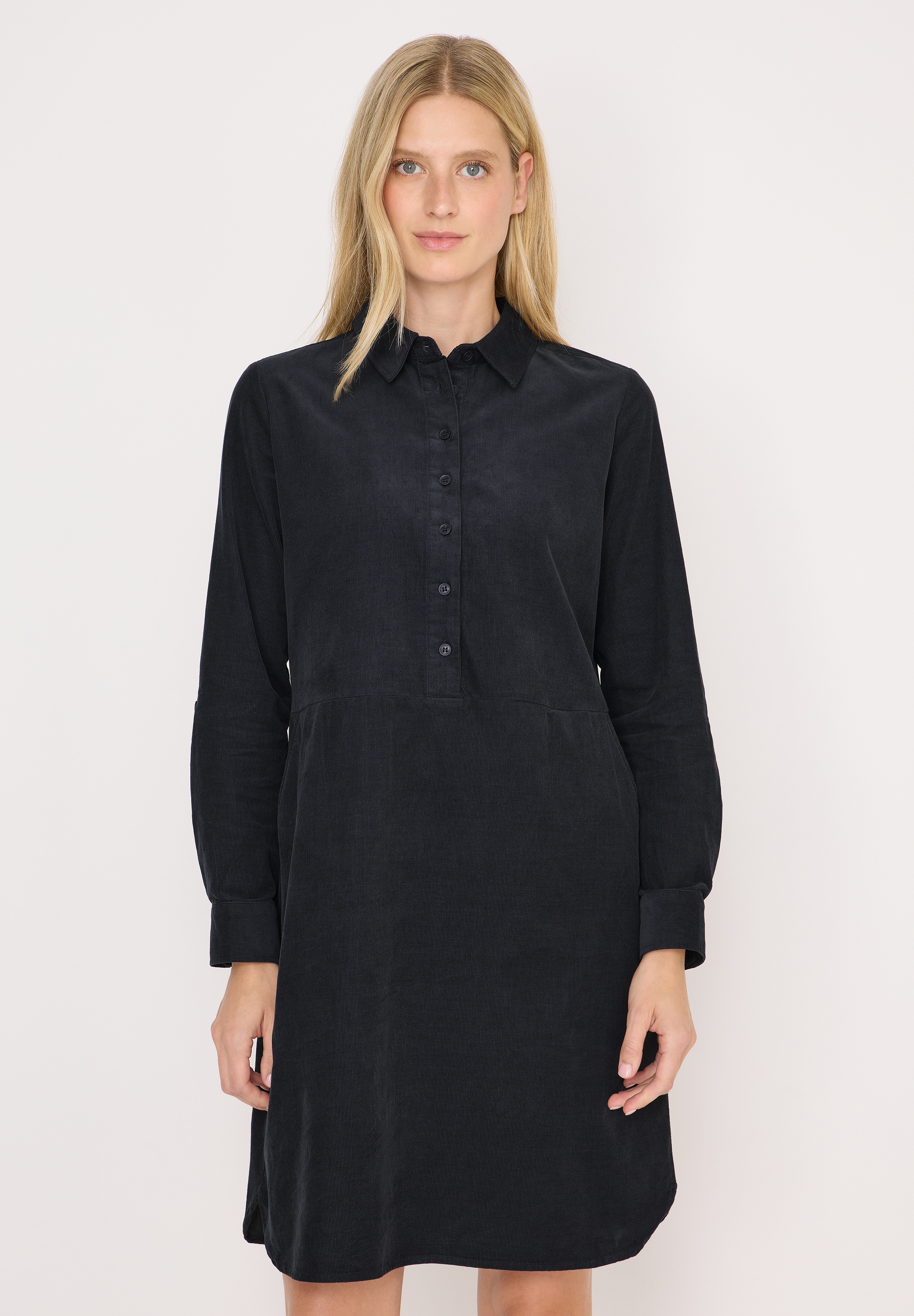 Tunikakleid CECIL, Damen, Gr. M40, US-Größen, grau (carbon grau), Web, 100% Baumwolle, unifarben, normal knielang, V-Ausschnitt, Bündchen, Kleider, aus 100% Baumwolle