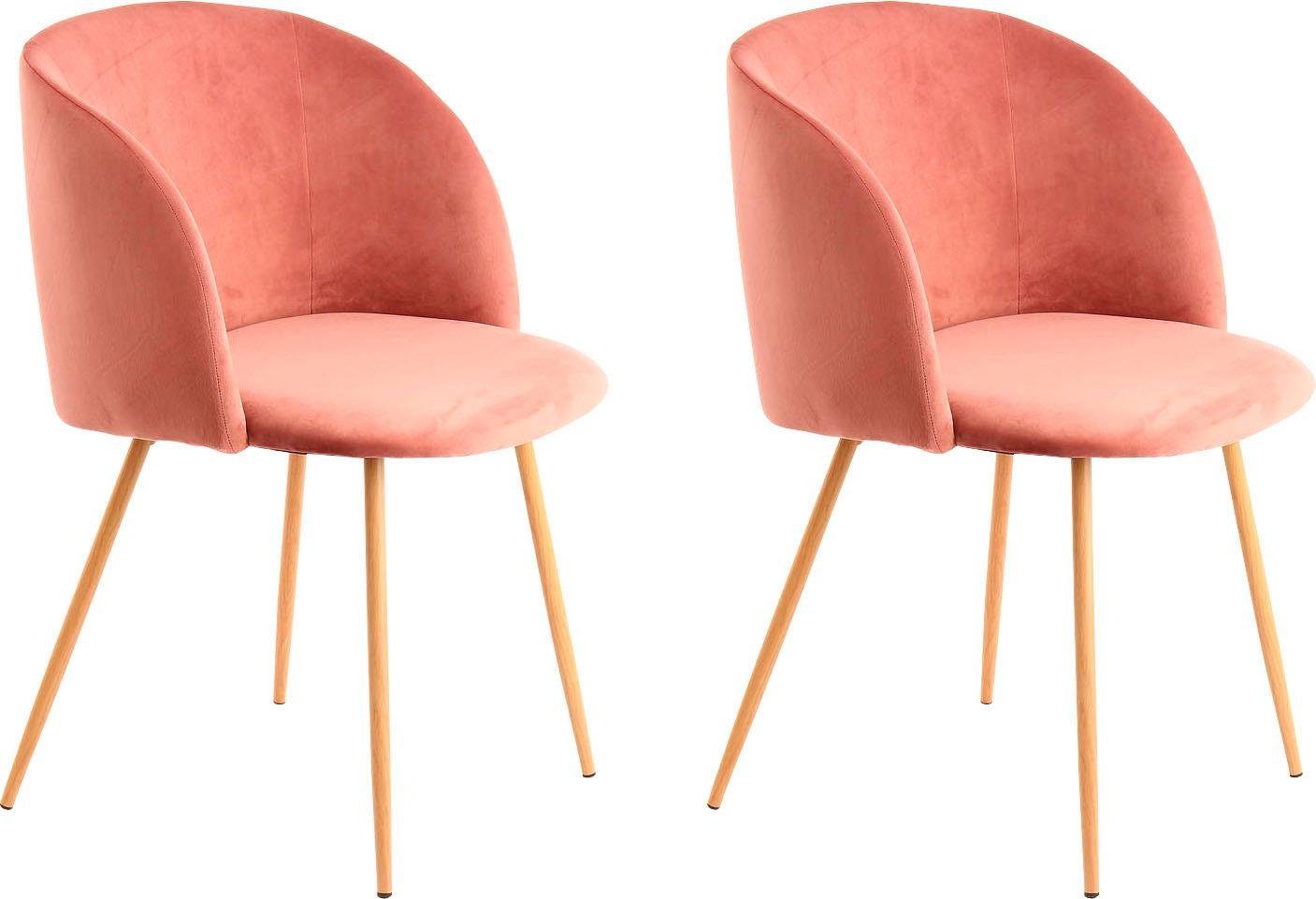 Polsterstuhl KAYOOM "Stuhl Celina 110 2er-Set Grau,samtweicher Bezug in moderner Farbgebung", rosa, B:54cm H:84cm T:56cm, Sitz: Stoff 100% Polyester / Gestell: Stahl in Holzoptik, Stühle, samtweicher Bezug, bequem, zeitlos, Hingucker in jedem... Image