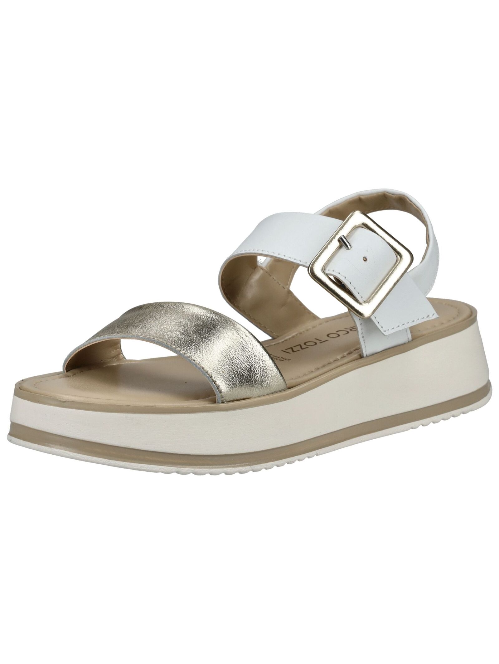 Plateausandaletten MARCO TOZZI "Marco Tozzi Sandalen Leder", Damen, Gr. 39, weiß (weiß, gold), Leder, Schuhe