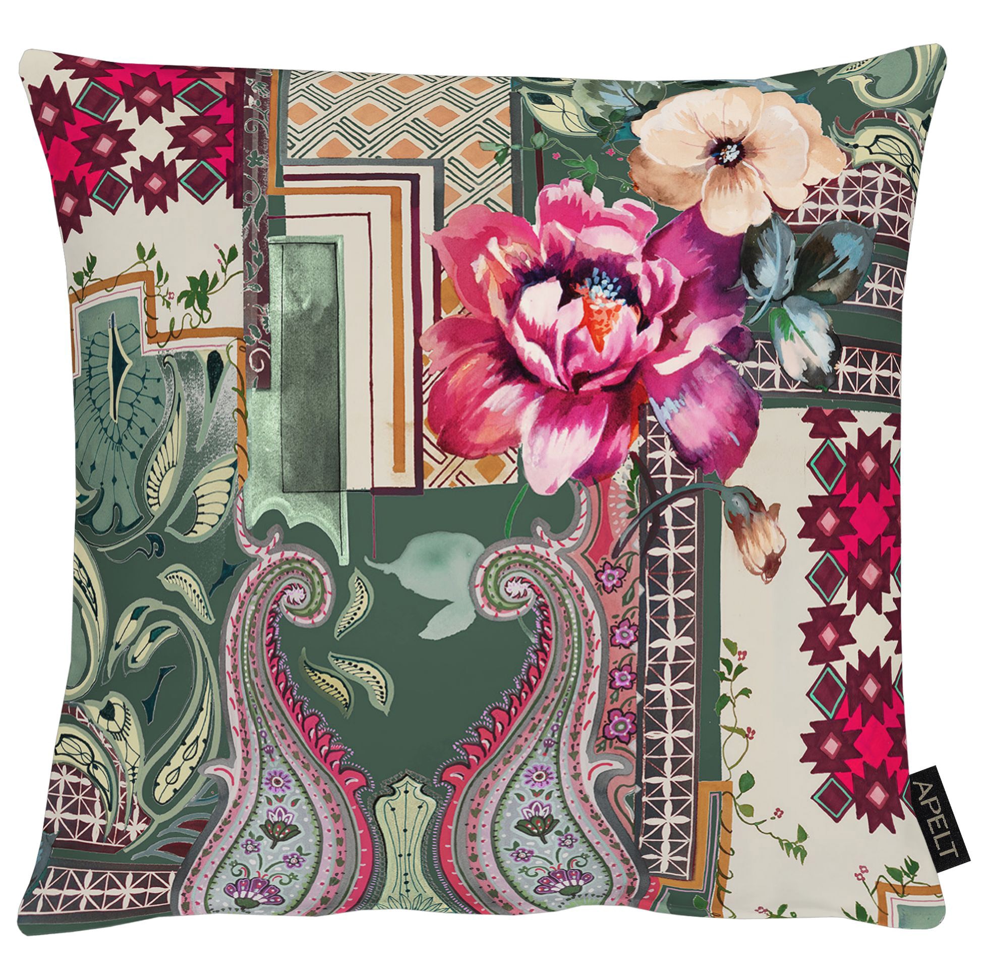 Kissenhülle APELT "3403", beige (grün, pink, beige), B:40cm L:40cm, Polyester, Obermaterial: 75% Polyester, 25% Baumwolle, Kissenbezüge, Kissenhülle