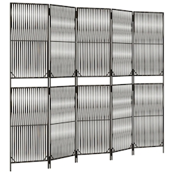 vidaXL Paravent 5-tlg. Grau Poly Rattan Image