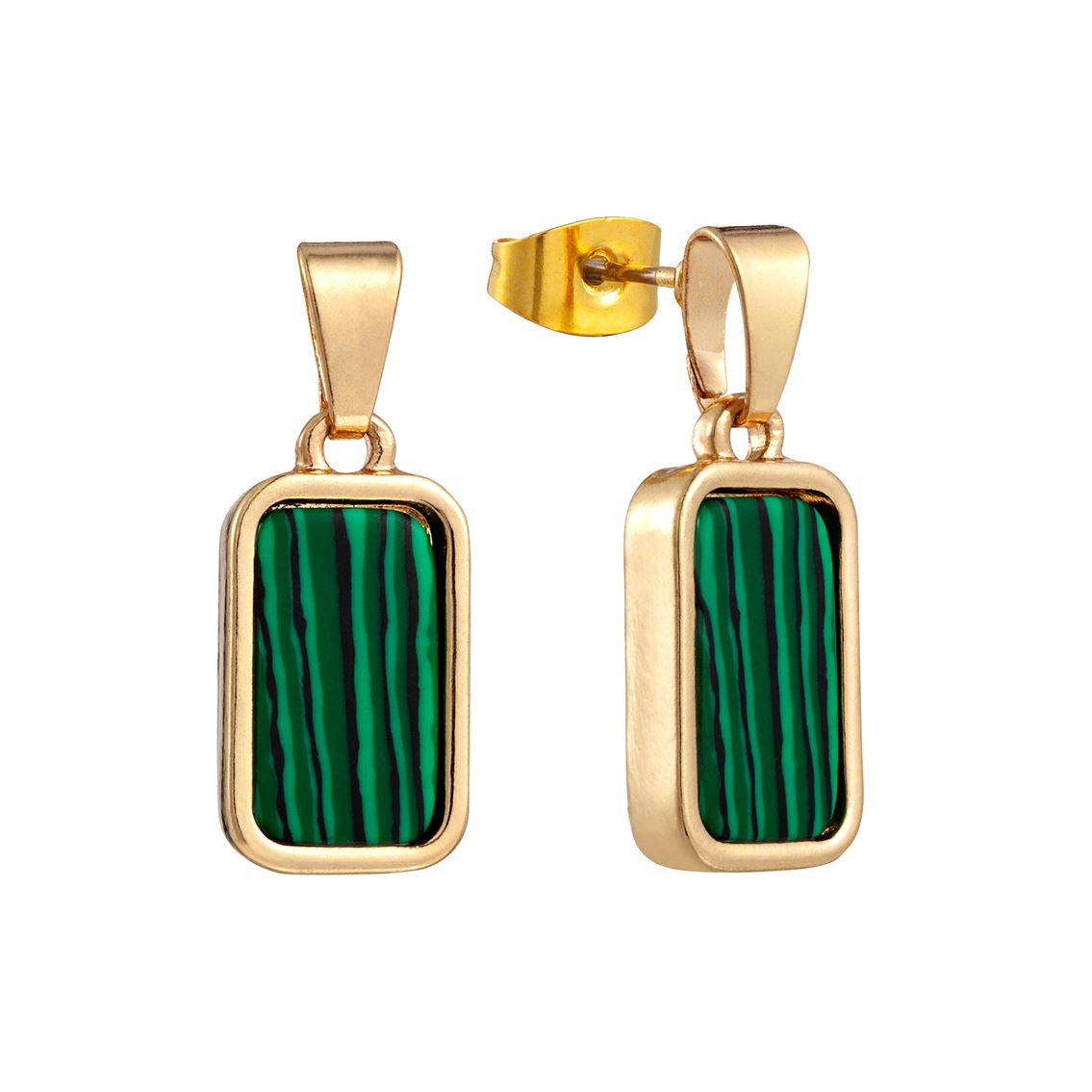 The Jewellery Stockroom Womens Gold Plated Malachite Drop Earrings - One Size | The Jewellery Stockroom Sale | Discount Designer Brands