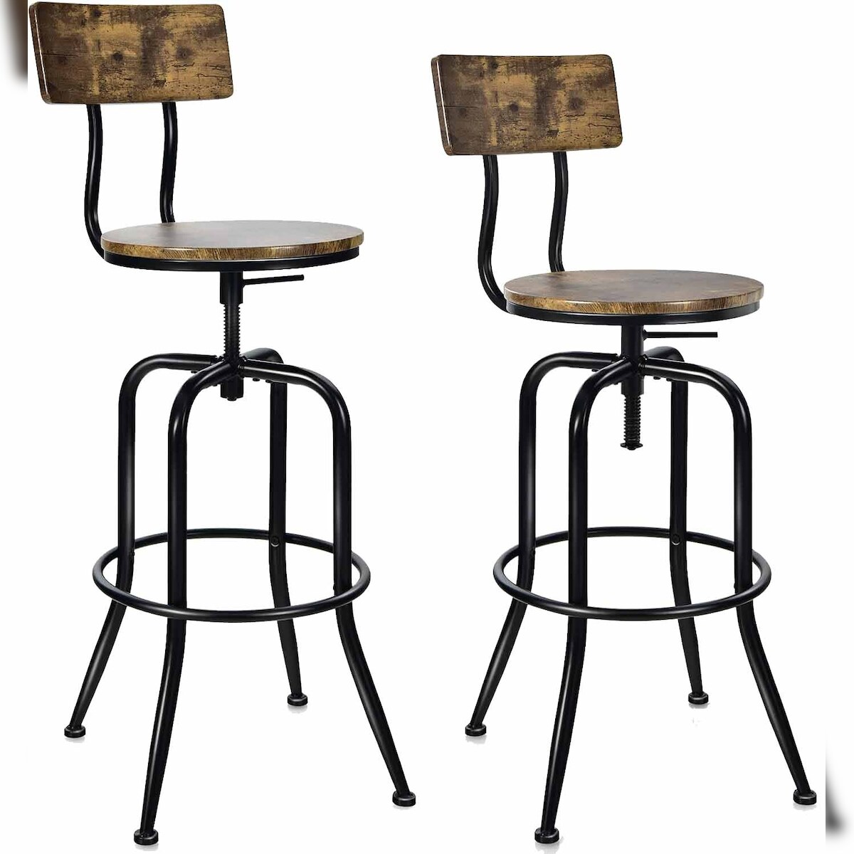 COSTWAY Set aus 2 drehbaren Barhockern mit einer Sitzhöhe von 69–76 cm, höhenverstellbar und mit abnehmbarer Rückenlehne Image