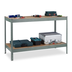 Relaxdays Werkbank, 600 kg, Werktisch, HBT: 91x141x61 cm, 2 verstellbare Ebenen, Werkstatt Regal Stahl & MDF, anthrazit Image