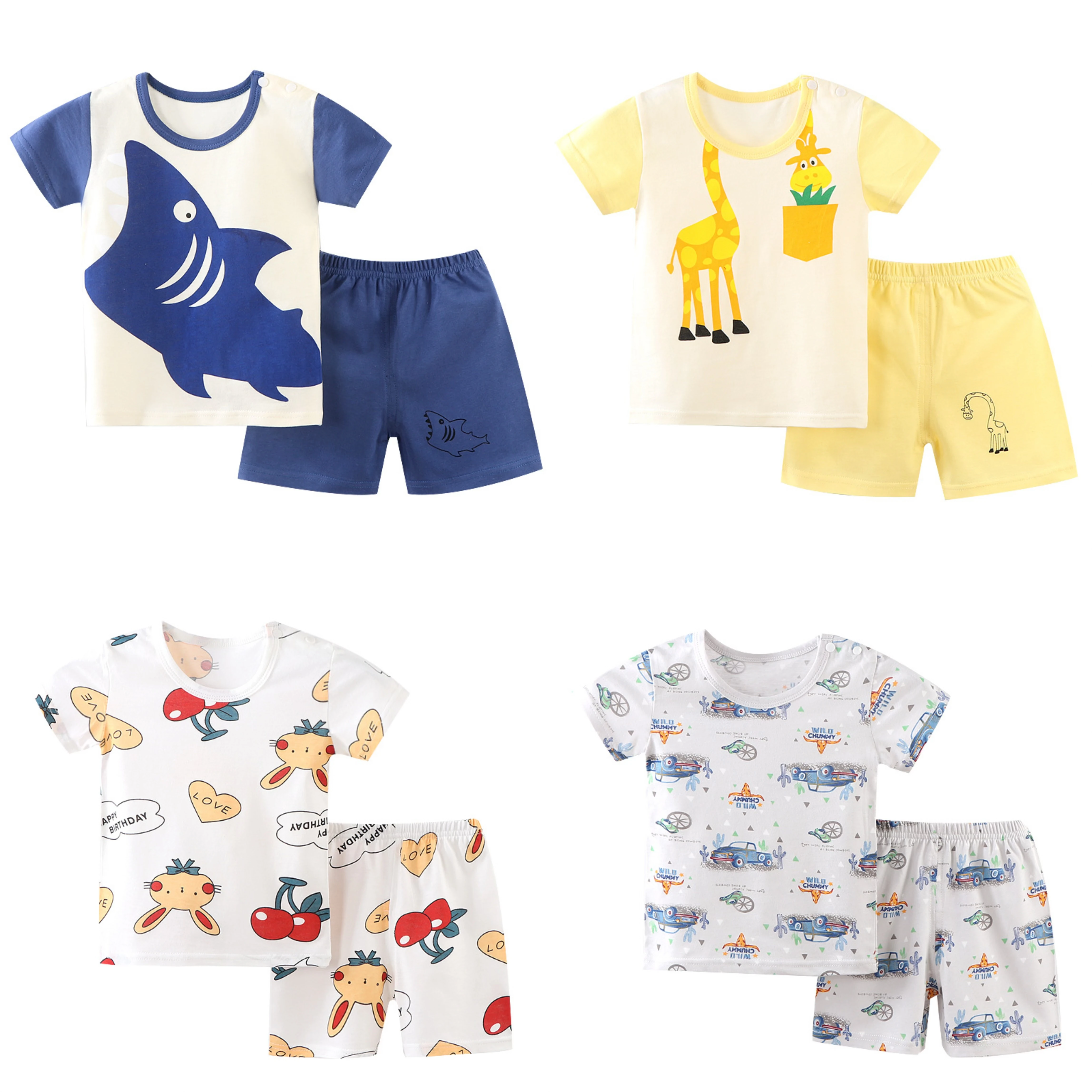 Kind Kurzarm Outfit Hause Kleidung Säuglings Kleidung Dünne T-shirts + Shorts Sommer Nette Reine Baumwolle Tops + Shorts Zwei stück Set Image