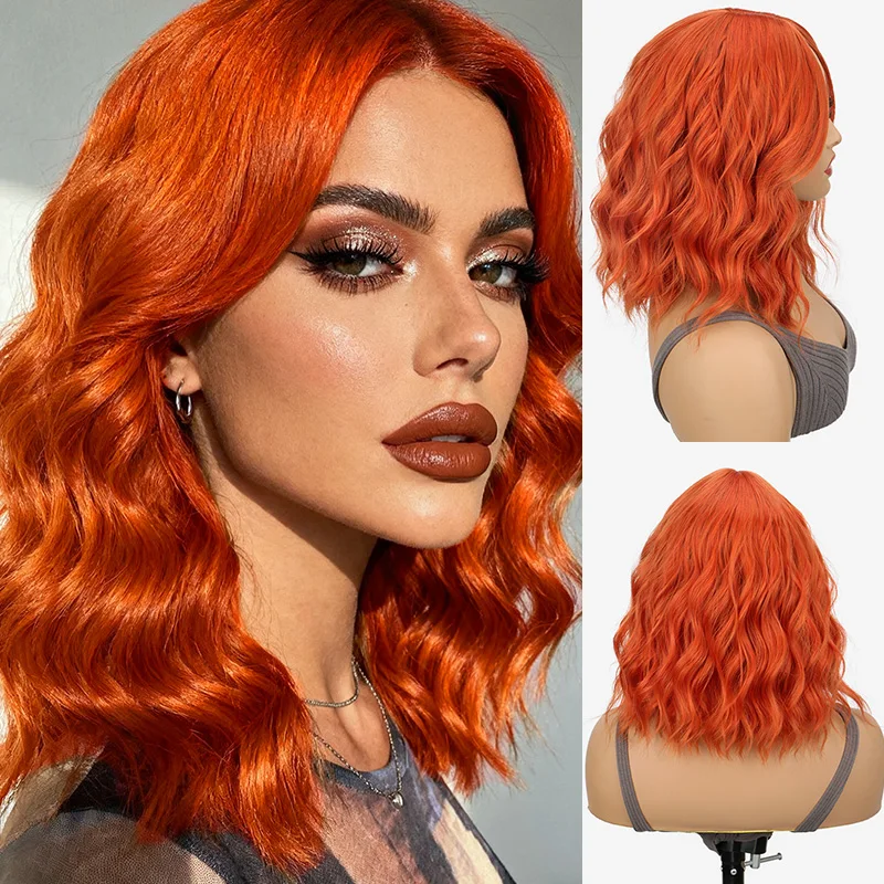 12 Zoll synthetische blonde orange Perücke für Frauen kurze lockige gewellte Bob-Perücken Cosplay Halloween-Perücken hitzebeständige Bob-Party-Perücke