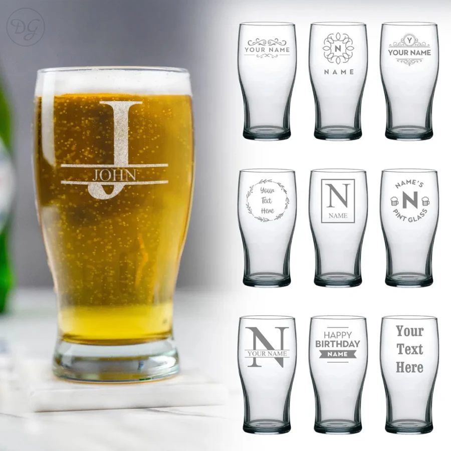 Bicchiere da birra personalizzato da 18 once con incisione laser, vetro da pinta personalizzato per società, padre, regalo di inaugurazione della casa, regalo per testimoni dello sposo di nozze