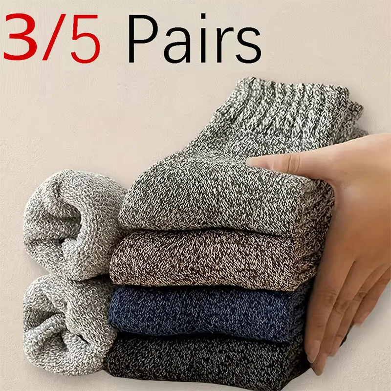 3/5 Pairs Winter Socken Dicke Warme Hohe Qualität Harajuku Retro Schnee Casual Frostschutz Kaschmir Socken Männer Größe 38-43
