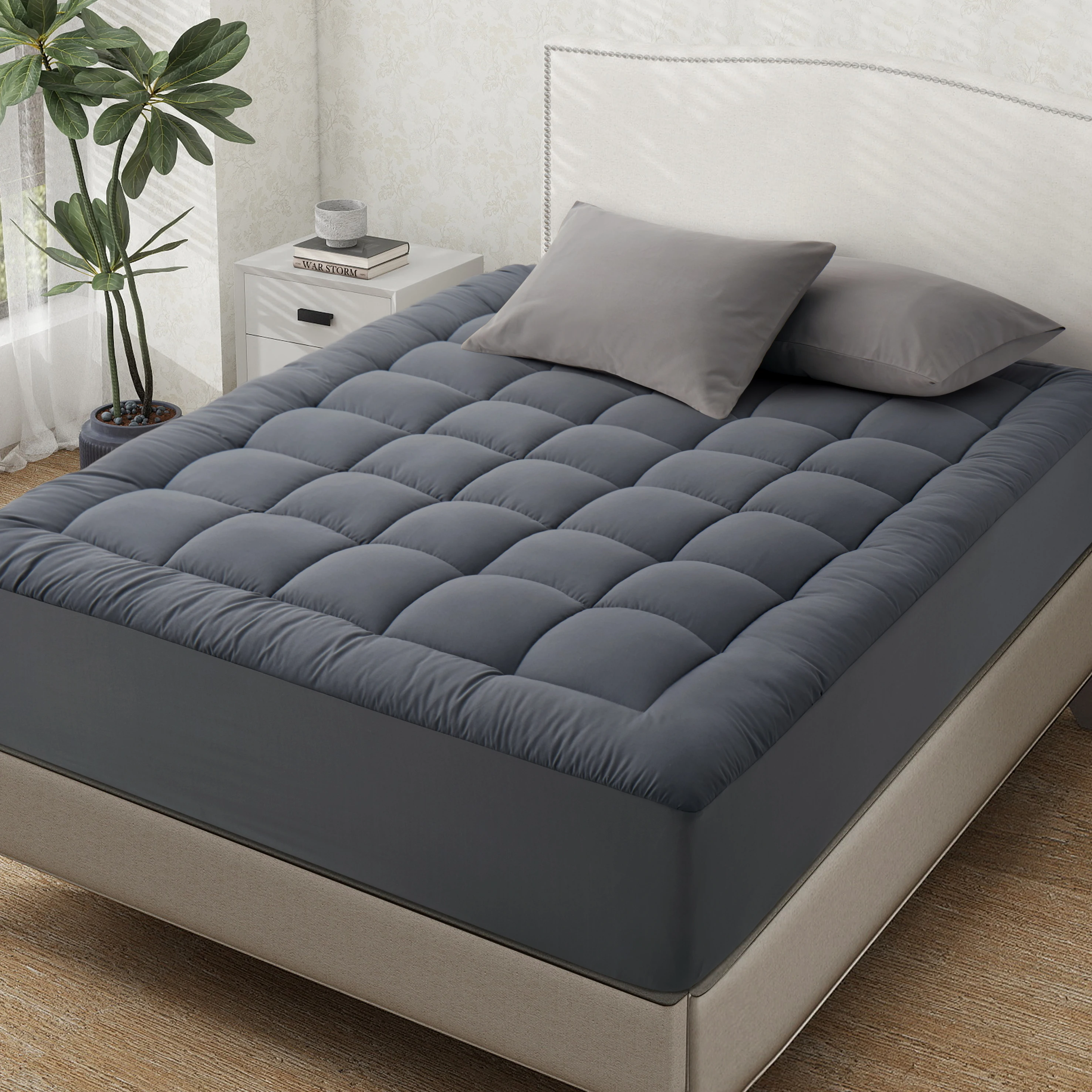 Cooling Mattress Pad Quilted Fitted Mattress Cover Mattress Topper Breathable Mattress Protector with 8-21 Inch Deep Pocket
