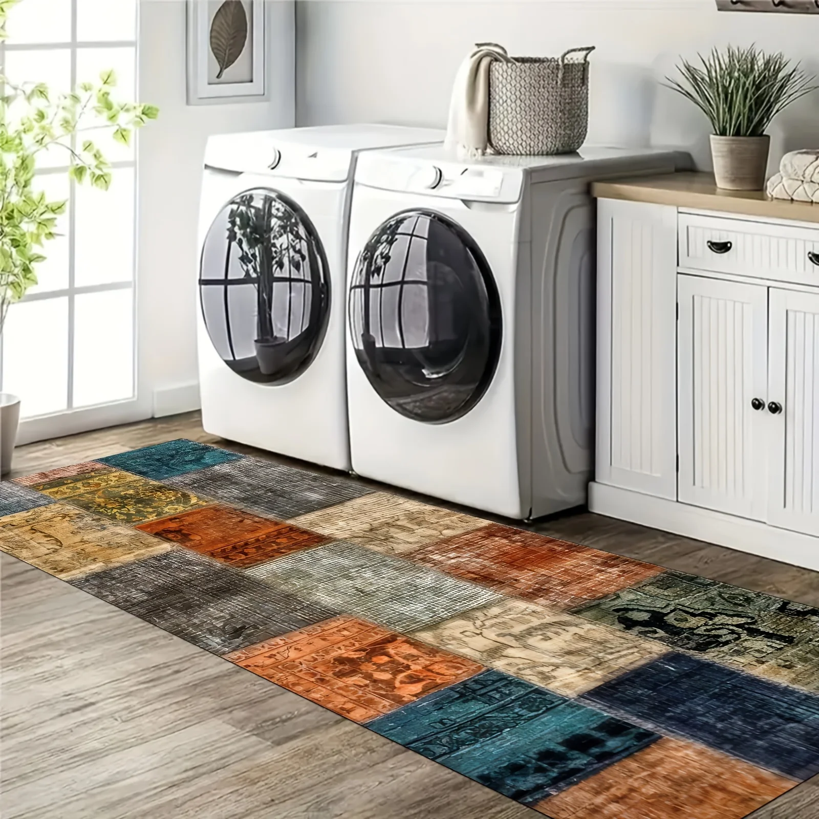 VIKAMA Retro Plaid Carpet High-End Pattern Long Runner Rug Kitchen Rug Living Room Carpet Bedroom Carpet Bedside Floor Mat Home