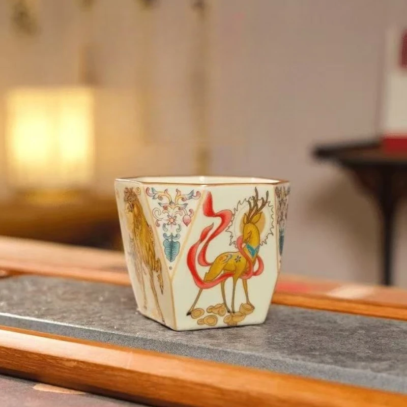 Ru Ofen Teetasse gedrehter Zweig Lotus verheißungsvolle acht quadratische Tasse Retro großer Hahn Teetasse Master Cup Einzelbecher Keramiktasse Image