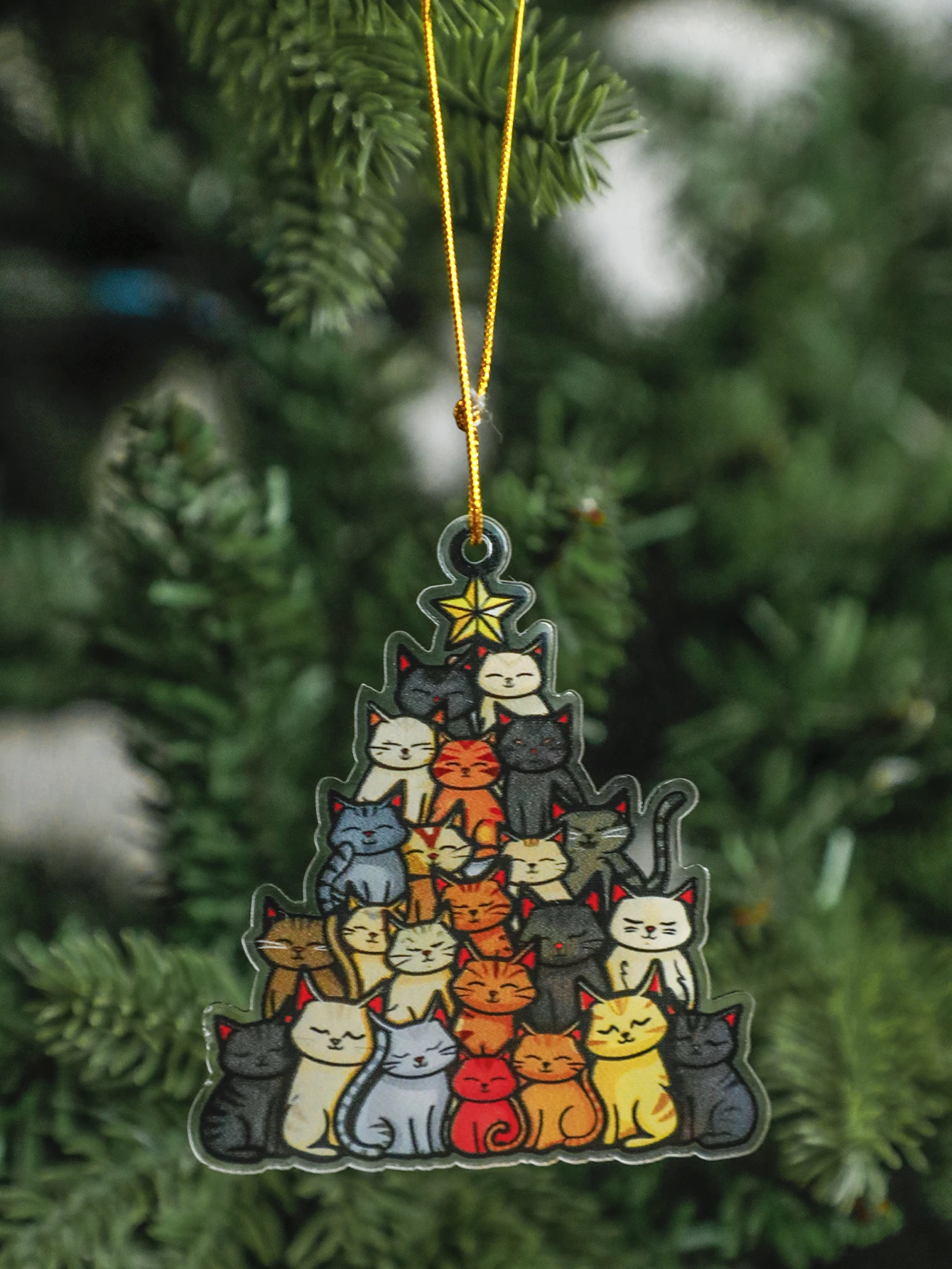 Weihnachten Acryl Kratzbaum Form Ornament Niedliche Bunte Katzen Muster Hängende Dekoration Festliche Weihnachtsbaum Dekoration für Zuhause & Party Image