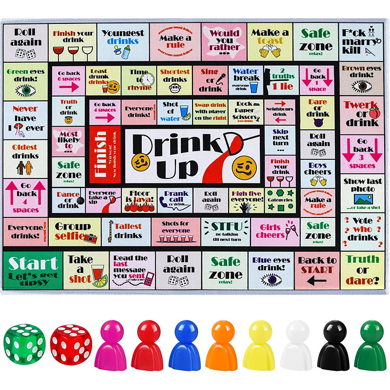Drinking Board Games for Adults, Rubber Mat Drinking Board Game, Funny Party Interactive Drinking Games for Game Night, Birthday, Family Play or Any Occasion