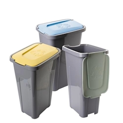 Mülleimer-Set TRIBINO – 3er Set – 45 L – mit Klappdeckel – 56 × 36 × 28 cm – farbig sortiert Image