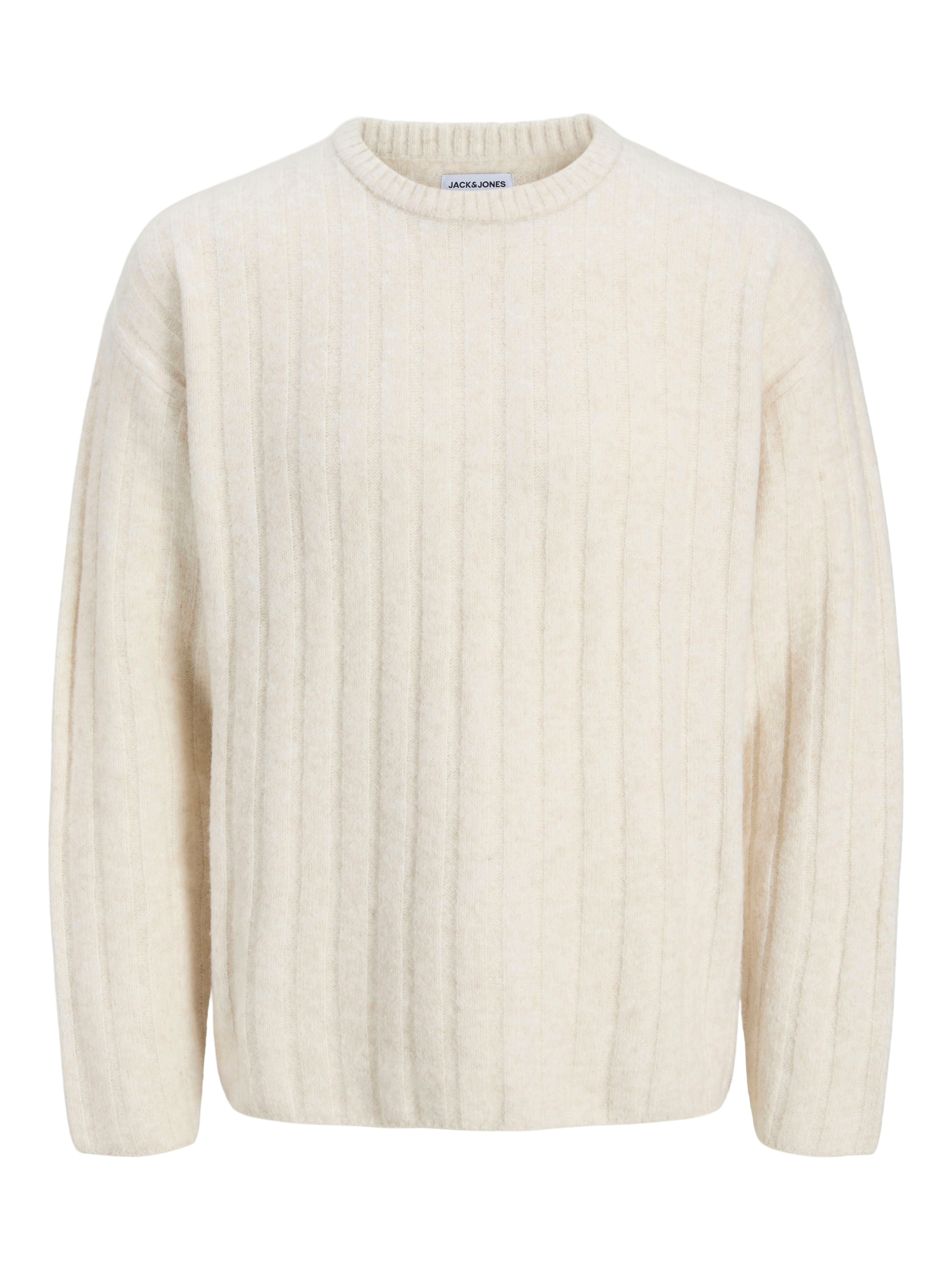 Strickpullover JACK & JONES "JJEBRADLEY CARTER KNIT CREW NECK LN", Damen, Gr. XS, gelb (moonbeam), Strick, Obermaterial: 51% Polyester, 41% Polyacryl, 5% Wolle, 3% Elasthan, unifarben, relaxed fit hüftlang, Rundhals, Pullover Strickpullover
