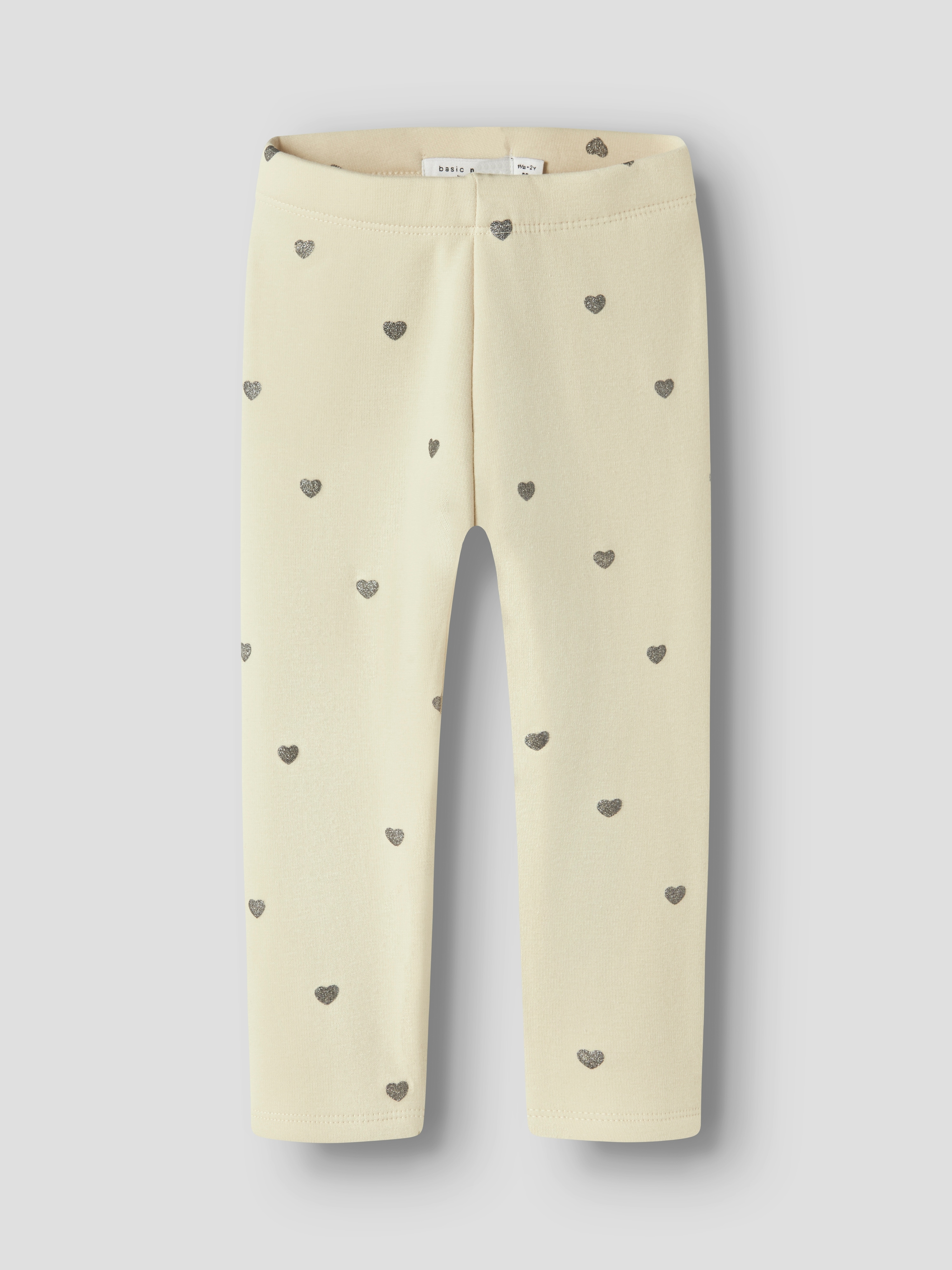 Leggings NAME IT "NMFTAVINA SWEAT FLEECE LEGGING BRU NOOS", Mädchen, Gr. 104, N-Gr, beige (summer sand print:with glitter lava smoke hearts), Jersey, Obermaterial: 66% Polyester, 30% Baumwolle, 4% Elasthan, bedruckt, normal normal, Hosen Image