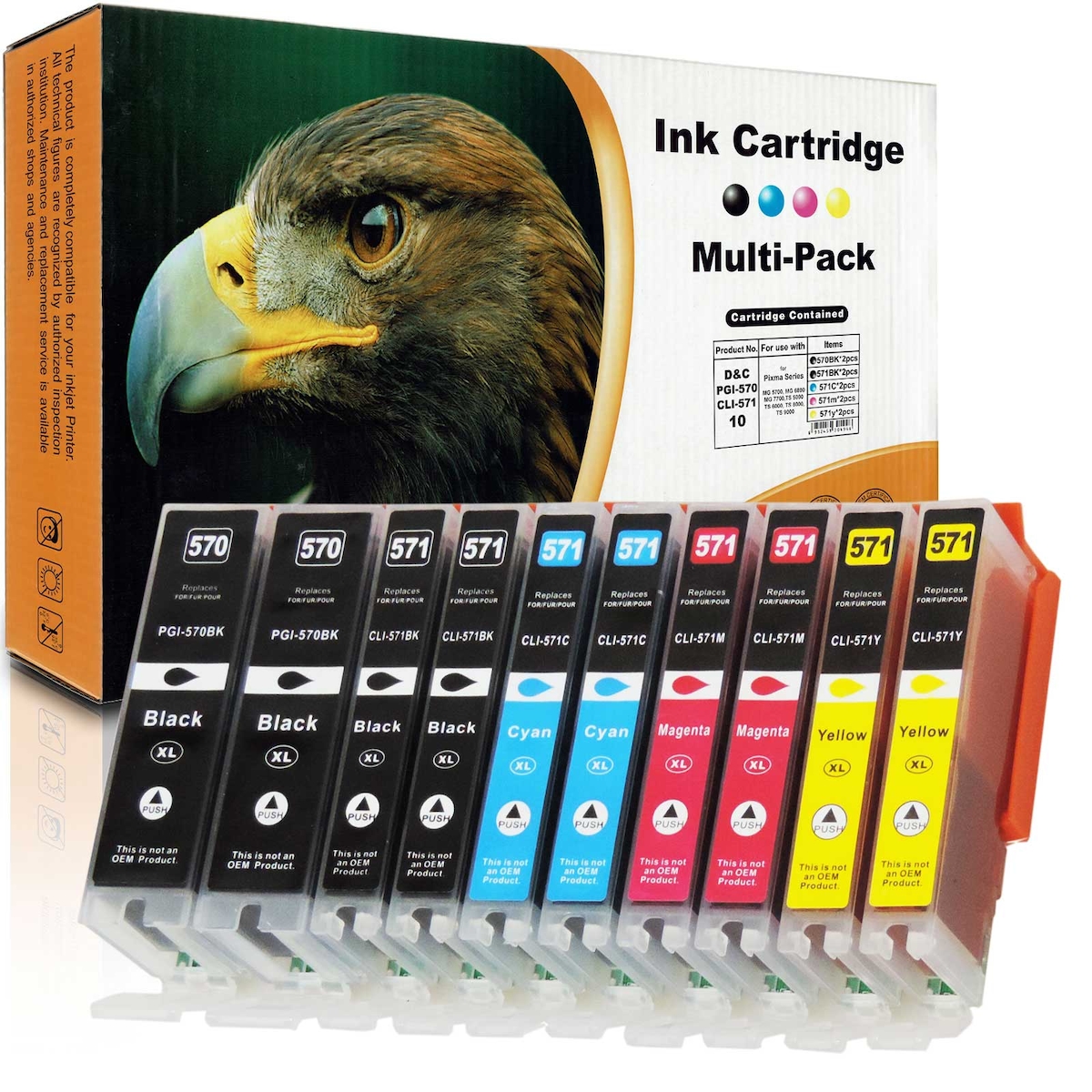 D&C 10er-Set Kompatible Tintenpatronen PGI-570XL CLI-571XL für Canon Pixma TS5050 Image