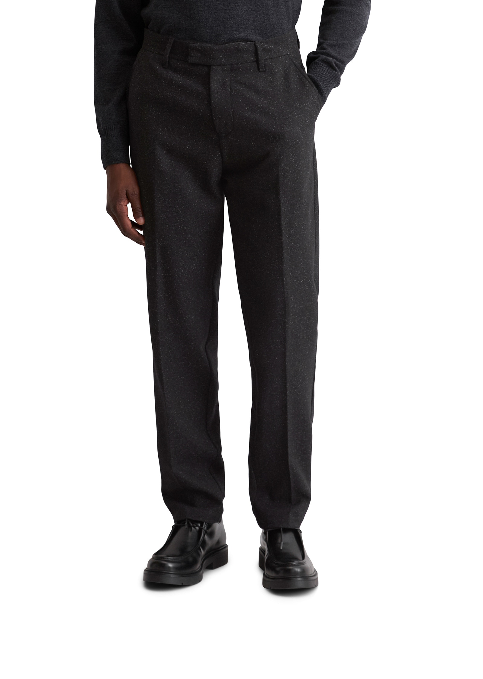 Chinohose MARC O'POLO "aus italienischem Schafwoll-Mix", Herren, Gr. 34, Länge 32, schwarz, Obermaterial: 50% Wolle (Schafwolle), 30% Polyester, 20% Baumwolle, unifarben, relaxed fit lang, Hosen Chinohose