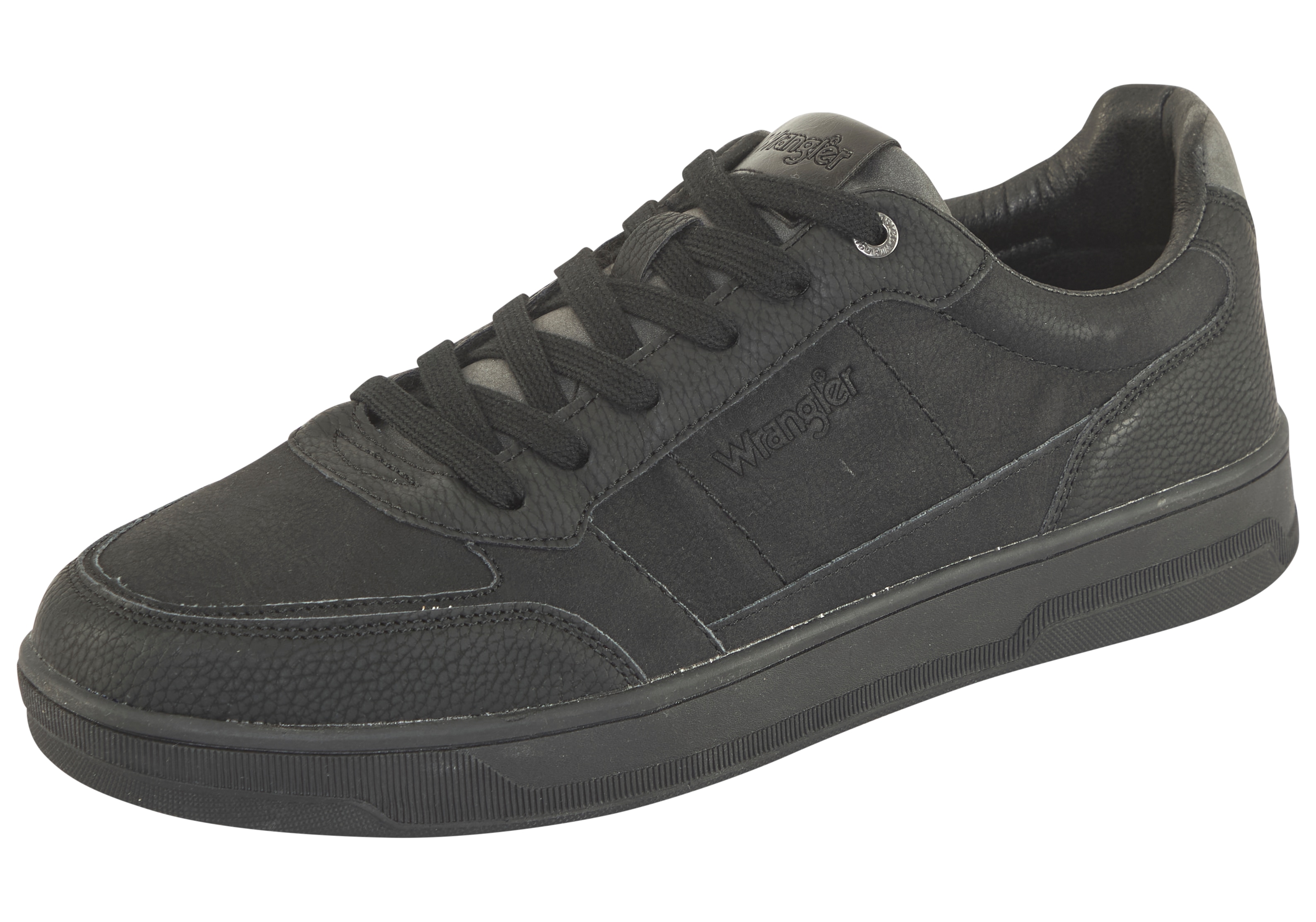 Sneaker WRANGLER "WOODY MEN LOW", Herren, Gr. 45, triple schwarz, Synthetik, Schuhe Sneaker