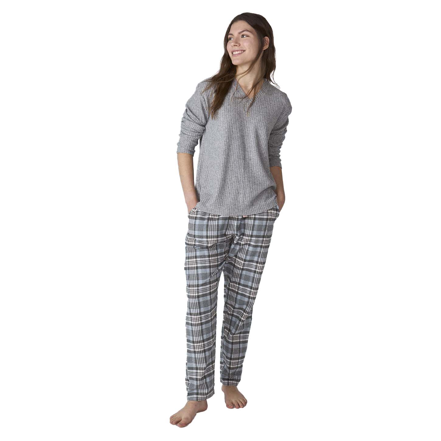 JJBFP1501 Damen-Pyjama mit langen Ärmeln und V-Ausschnitt Image