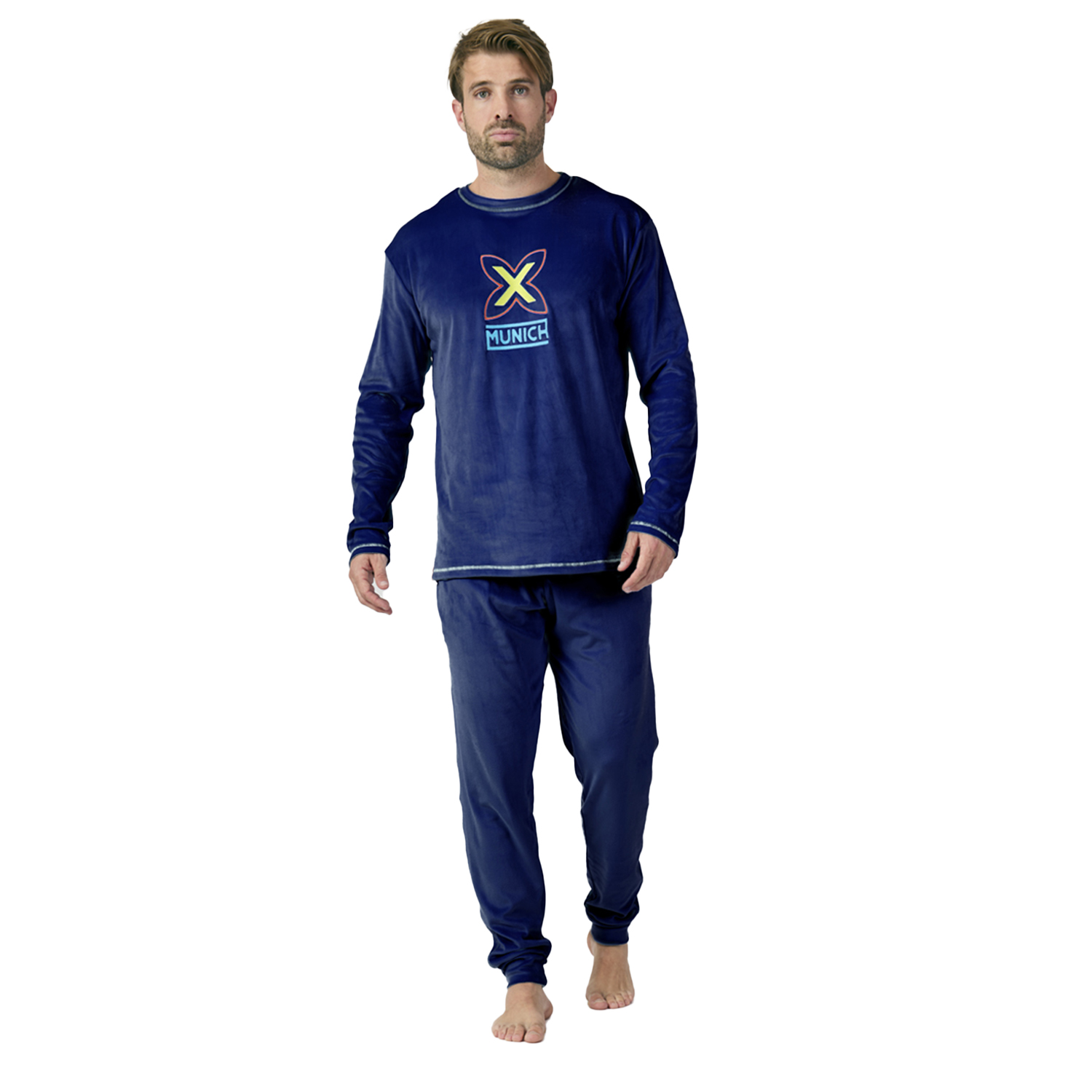 MU3 Herren-Pyjama aus Samt mit Rundhalsausschnitt und langen Ärmeln Image