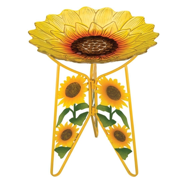 Regal Art & Gift 13422 - 18" Birdbath with Decorative Stand - Sunflower Lawn and Garden Lighted Bird Feeders