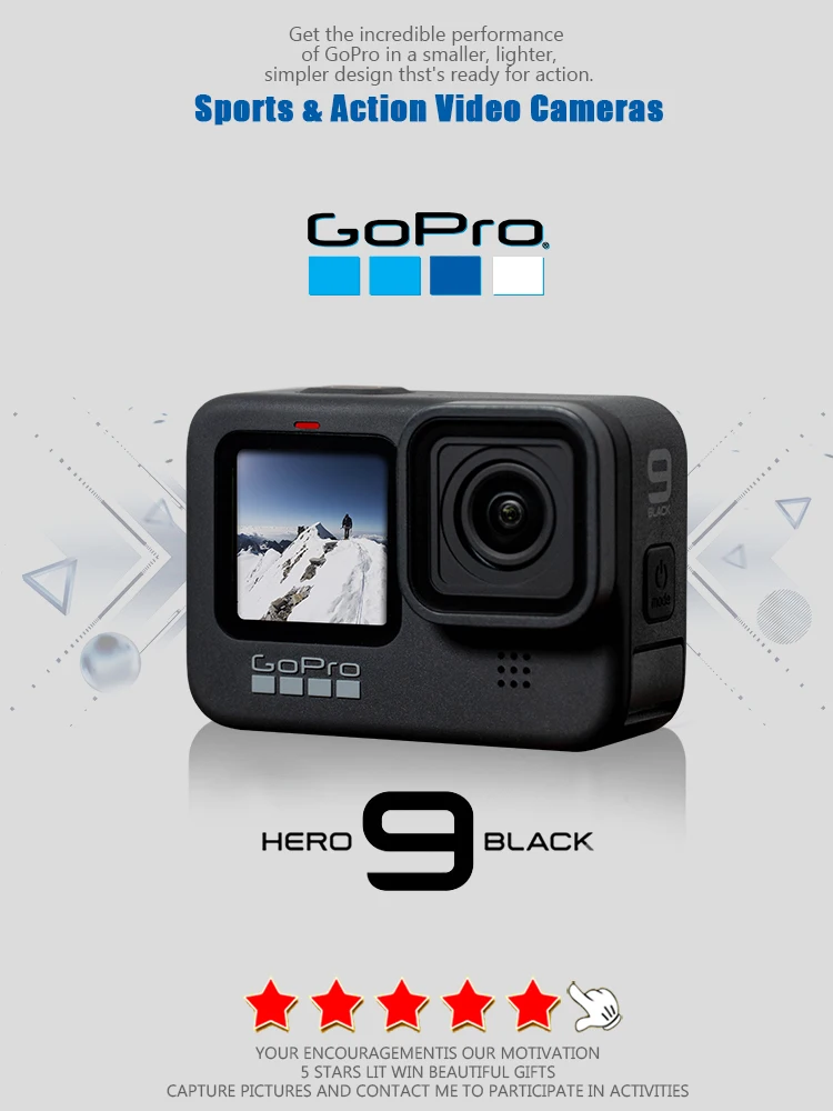GoPro HERO 9 Black Action Camera 4K 5K con schermo frontale a colori Cam sportiva Foto da 20 MP, streaming live Go Pro HERO 9