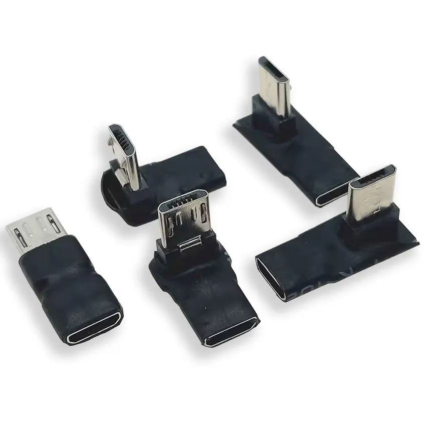 1 Stück Ultra-Kurzer 90-Grad-USB-Adapter Links/Rechts und Oben/Unten Angewinkelt Micro 5-Pin Buchse auf Micro USB Stecker Datenadapter Image