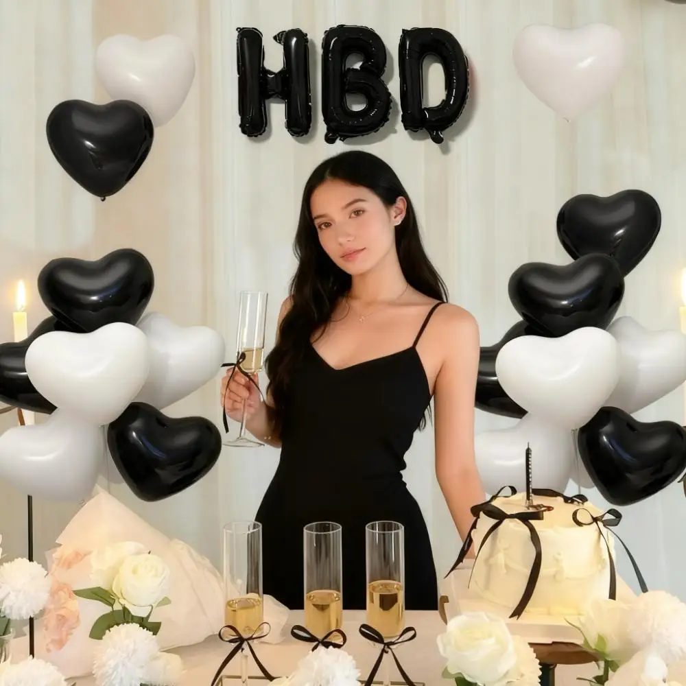 23 teile/satz Geburtstag Ballon Set 16 Zoll Schwarz Buchstaben HBD Aluminium Film Ballons mit Herz-form herz Alles Gute zum Geburtstag Dekorationen Image