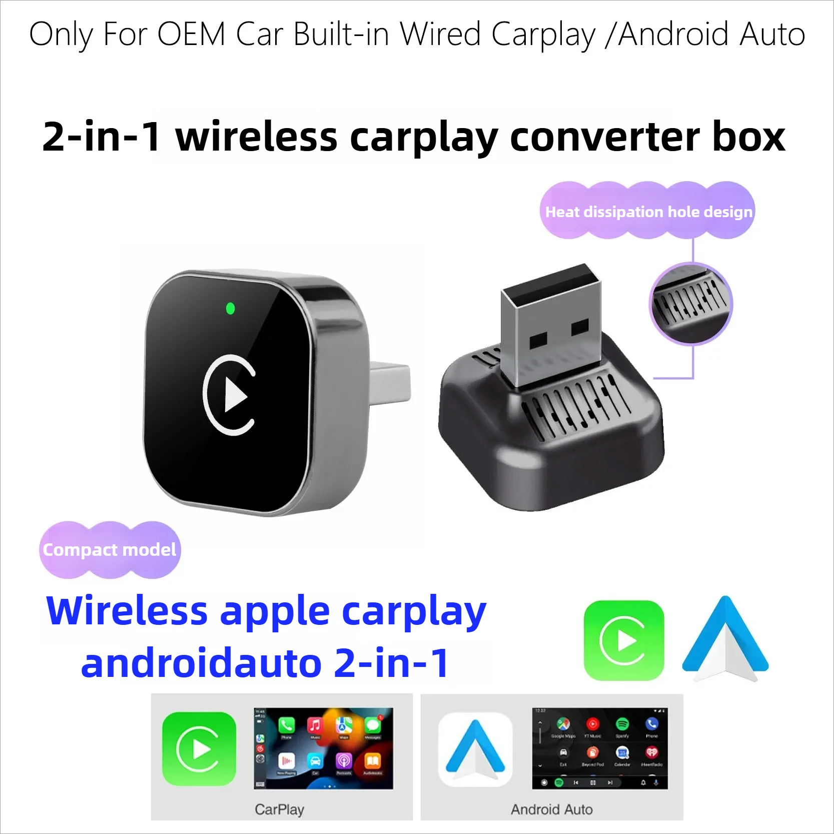NEUE 2in1 Wireless CarPlay Mini Android Auto Box Plug & Play Automatische Verbindung Kompatibel mit 99% von Autos Für Autoradio Image
