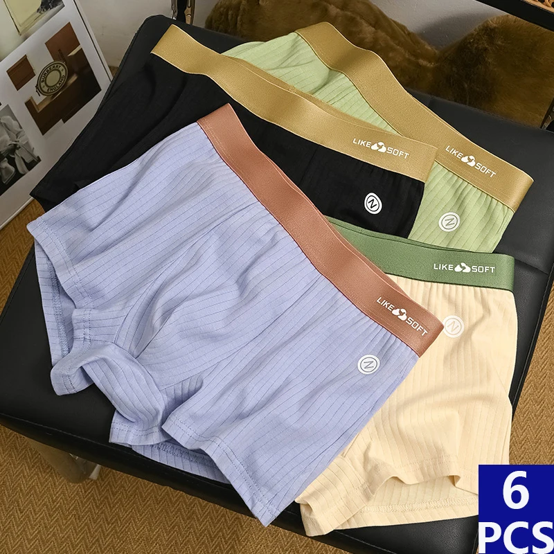 6PCS XL-3XL männer Gestreiften Boxer Unterwäsche Casual Shorts Gestreiften Höschen Männer Komfort Boxer Höschen Boxer Unterhose Image