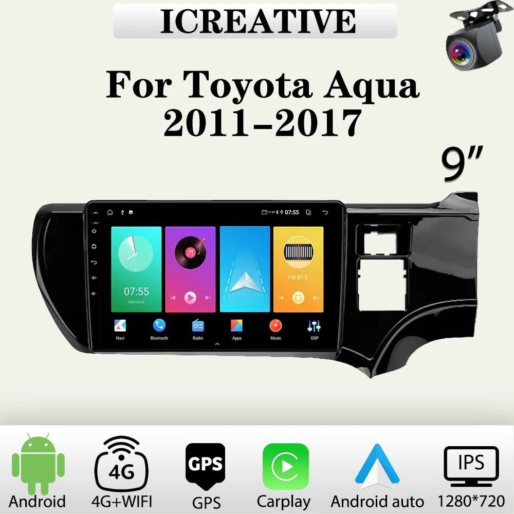Auto Radio Android Für Toyota Aqua 2011-2017 9 zoll Multimedia Carplay Player 2Din Auto Stereo Autoradio Kopf einheit Navigation GPS Image