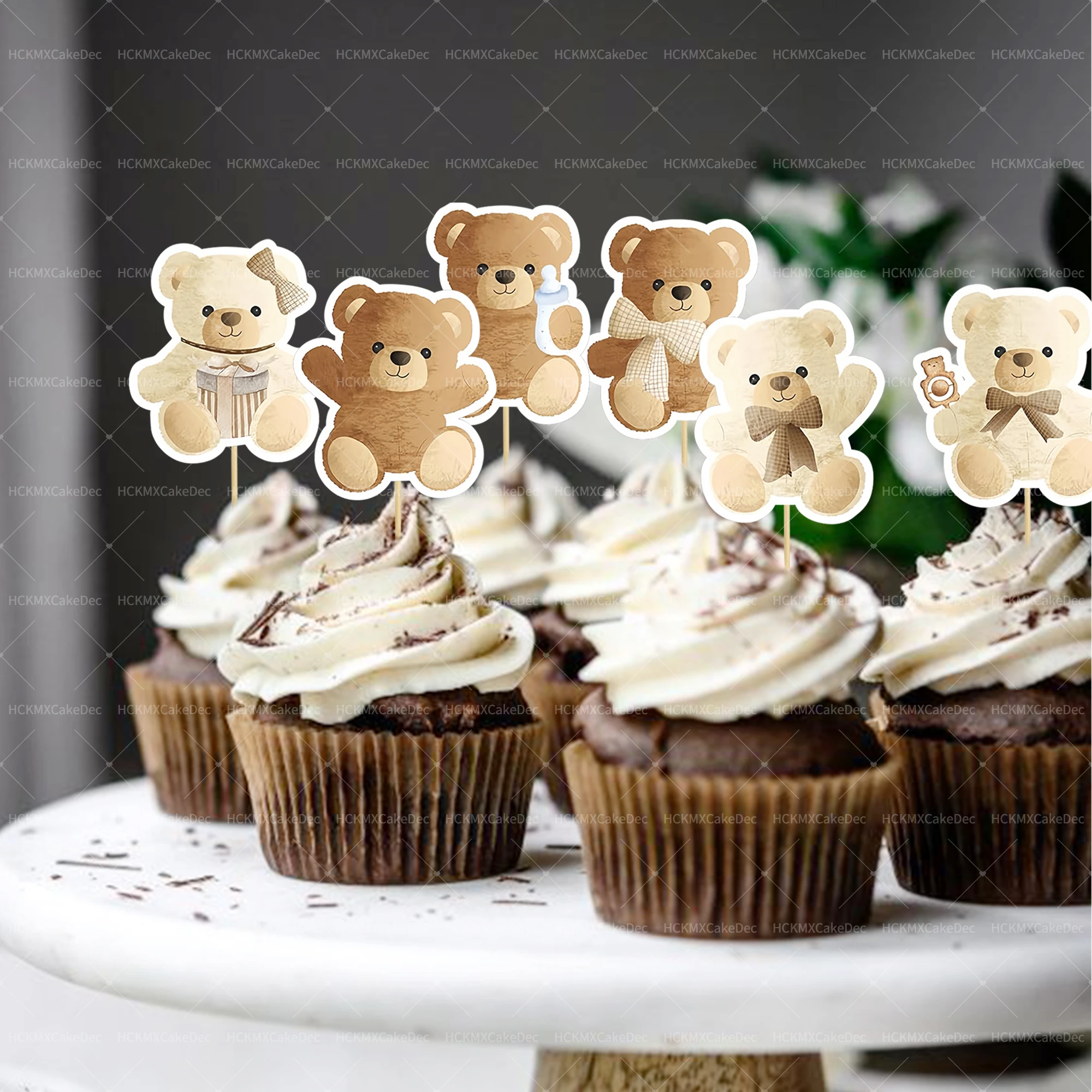 8 Stück/24 Stück TCarton Bär Cupcake Topper süße braune Baby Bär Kuchen Dekorieren Baby Dusche Kinder Geburtstag Kuchen Dekoration Image