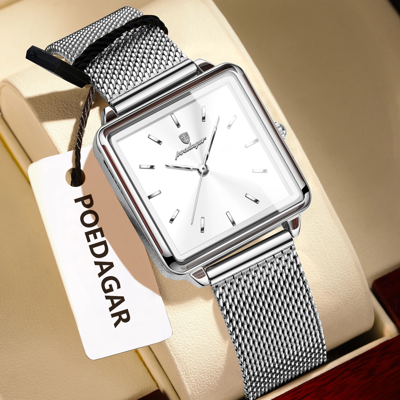 POEDAGAR Fashion Square Damen Uhr Wasserdicht Mesh Edelstahl frauen Uhr Elegante Casual Quarz Uhren Für Frau Reloj Image