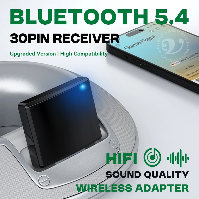 Verbesserter Bluetooth 5.4 30-Pin-Audioempfänger, hohe Kompatibilität, HiFi, verlustfreier Musik-Wireless-Adapter, 30-Pin-Docks, analoger Lautsprecher Image