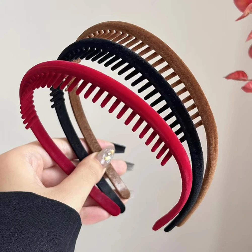 2 Stück elegantes schwarz-rotes Samt-Haarband mit Zahn, Retro-Stirnband für Frauen und Mädchen, Haarbänder, Haar-Accessoires