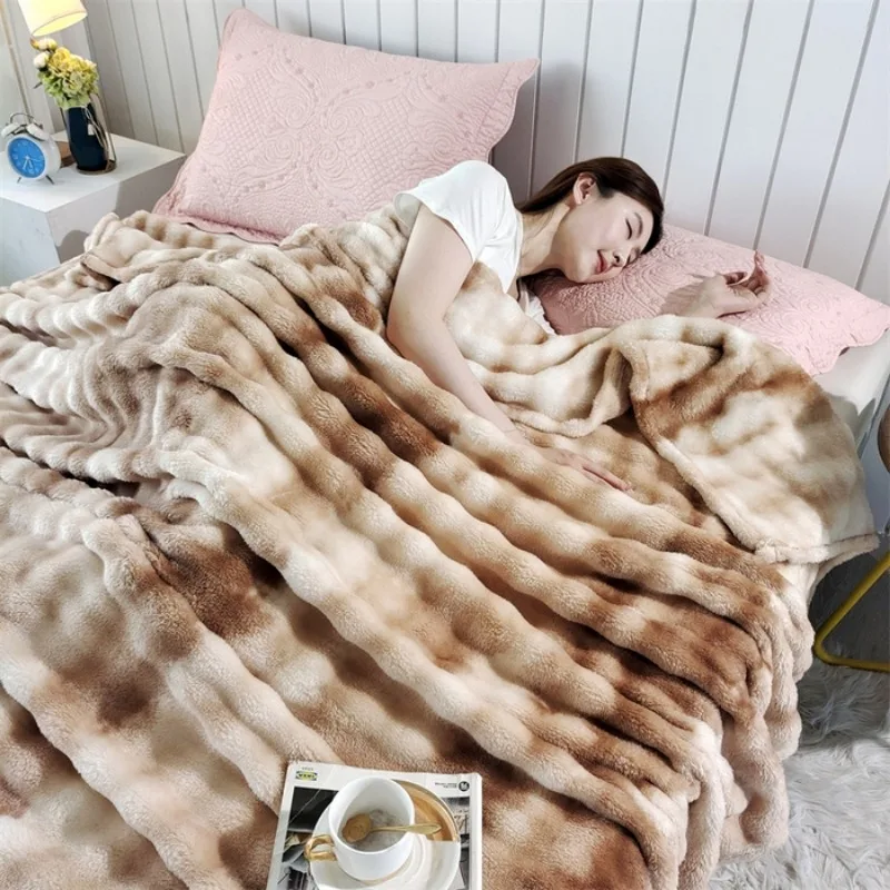 2025, neue, allmähliche Farbwechsel, Blasen-Fleece-Decke, doppelseitige Milch-Fleece-Sofadecke, Klimaanlage, Nickerchen-Decke Image