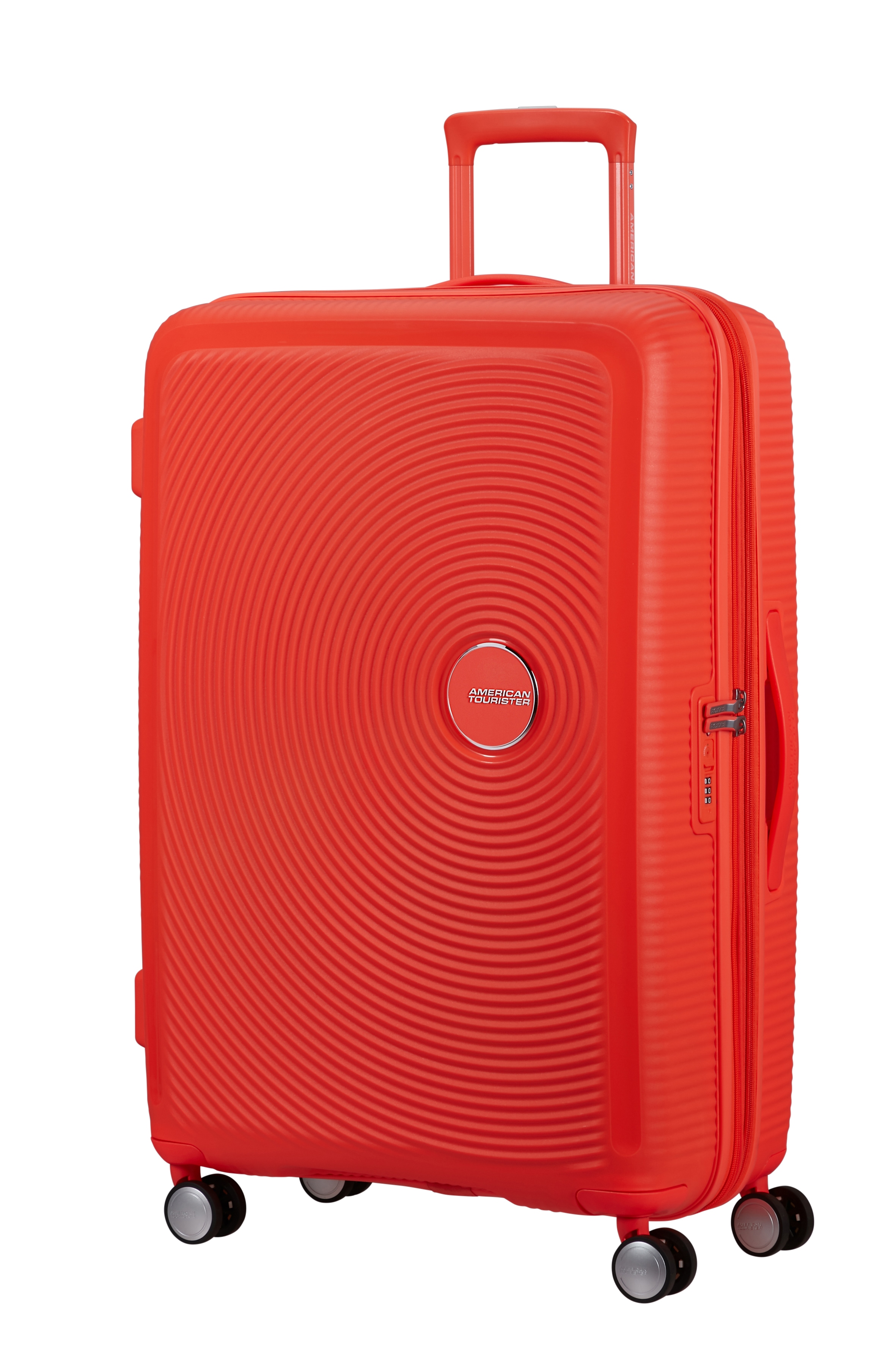Hartschalen-Trolley AMERICAN TOURISTER "SOUNDBOX, in verschiedenen Farben und Größen", Damen, Gr. B/H/T: 51,5cm x 77cm x 29,5cm 97 l, neon orange, Polypropylen, unifarben, Koffer, Reisekoffer Trolley Aufgabegepäck TSA-Zahlenschloss Volumenerweiterung