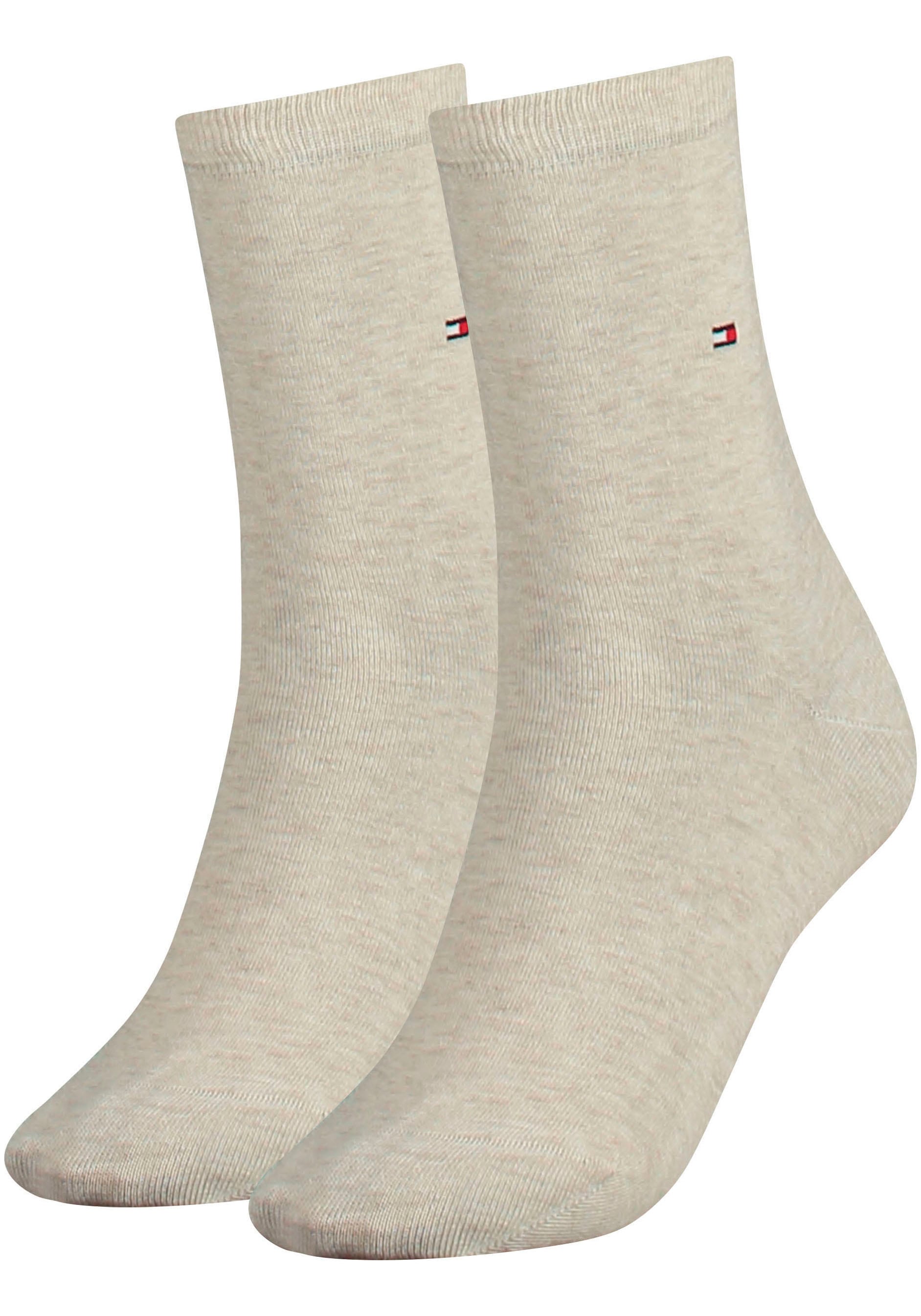 Socken TOMMY HILFIGER "TH WOMEN SOCK CASUAL 2P", Damen, Gr. 39-42, beige (light beige melange), Baumwollmischung, Elasthan, Polyamid, meliert, unifarben, elastisch, Socken Socken, mit flacher Zehennaht