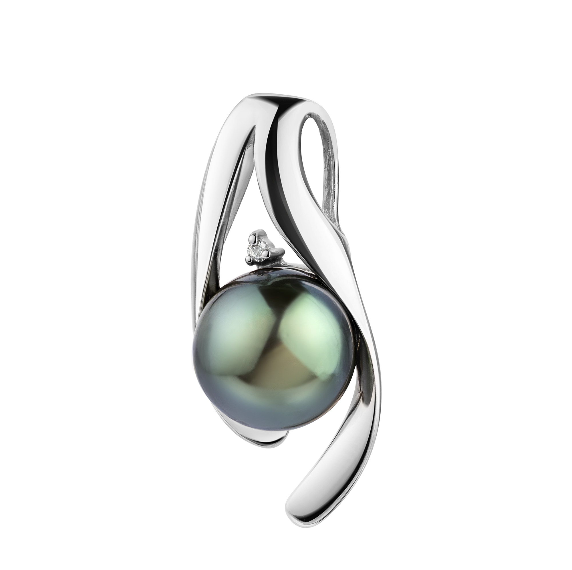 Kettenanhänger DIAMONDS BY ELLEN K. "585/- Weißgold glanz Tahitiperle und Diamant", weiß, Schmuckanhänger, Damen, one-size, 0,01 P1 = bei 10-facher Vergrößerung erkennbare Einschlüsse, Gold, 2,3 g, Kettenanhänger