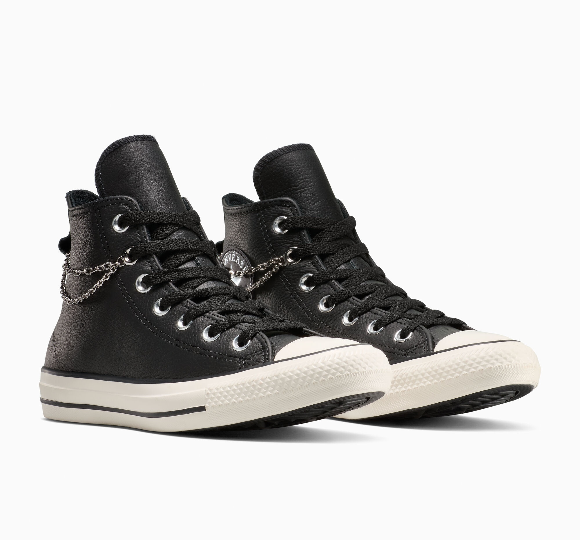 Sneaker CONVERSE "CHUCK TAYLOR ALL STAR", Damen, Gr. 42,5, schwarz, silber, egret, Leder, Schuhe Sneaker