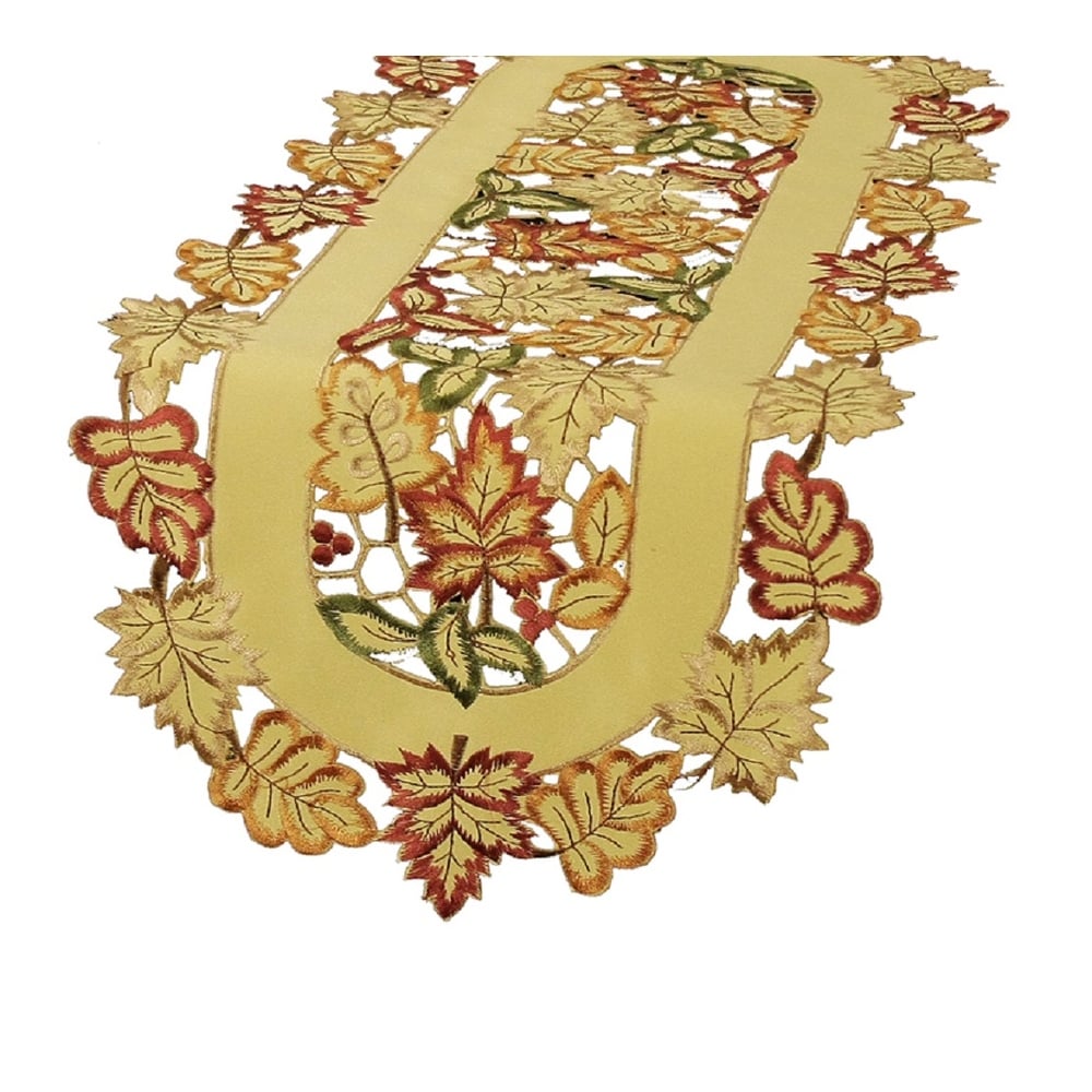 Bountiful Leaf Embroidered Cutwork Table Runner - 15