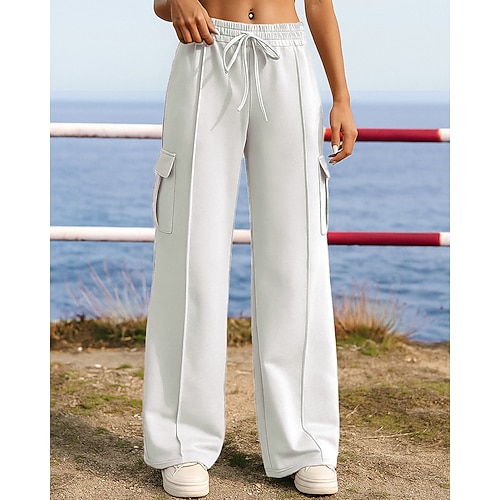 Damen Hose mit weitem Bein Sport-Jogginghose Trainingshose Tasche Hohe Taille Unterteile Fitnessstudio Athleisure Trainieren Frühling Herbst Leicht Outdoor Reise Sport Lässiger Schnitt Sportbekleidung Image