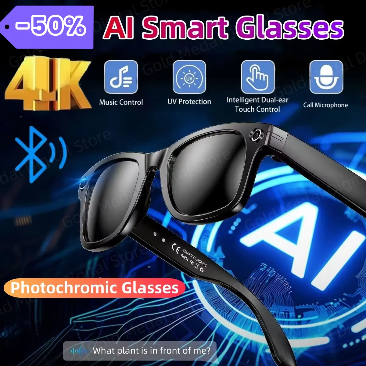 Für Xiaomi 4K AI Smart Gläser Chat GPT HD Kamera Bluetooth Anruf Sprach Assistent Musik Player Übersetzen Photochrome Gläser Image